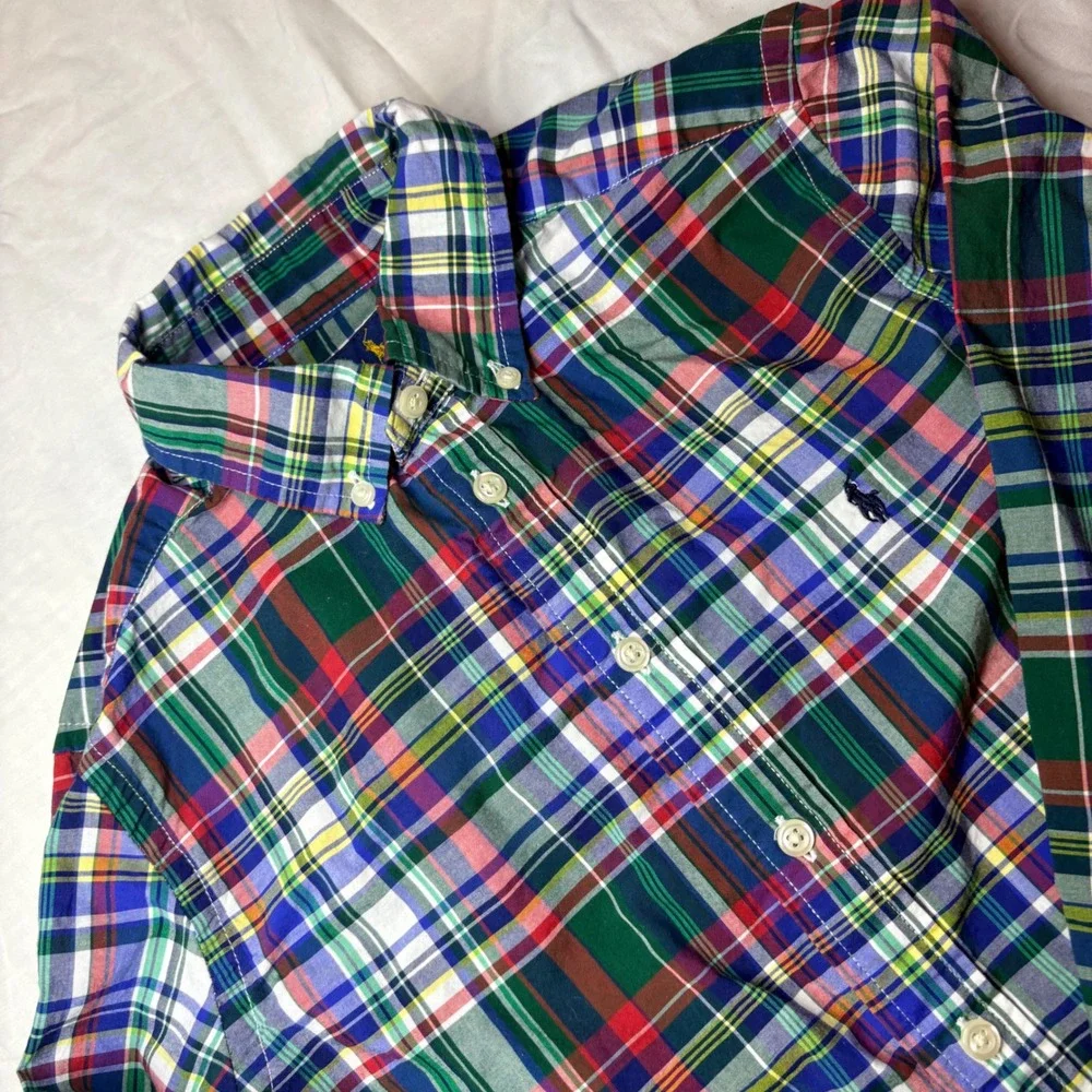 Ralph Lauren Kids Plaid Button Down Shirts Lot of 3 Natural Stretch Size M 10-12